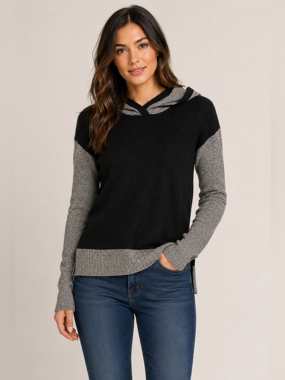 Smartwool Shadow Pine Hooded Sweater Women’s Small Gray Black Merino Wool Knit